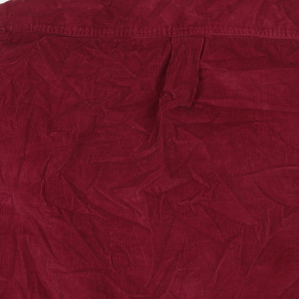 Cotton Traders Mens Red Cotton Button-Up Size M Collared Button