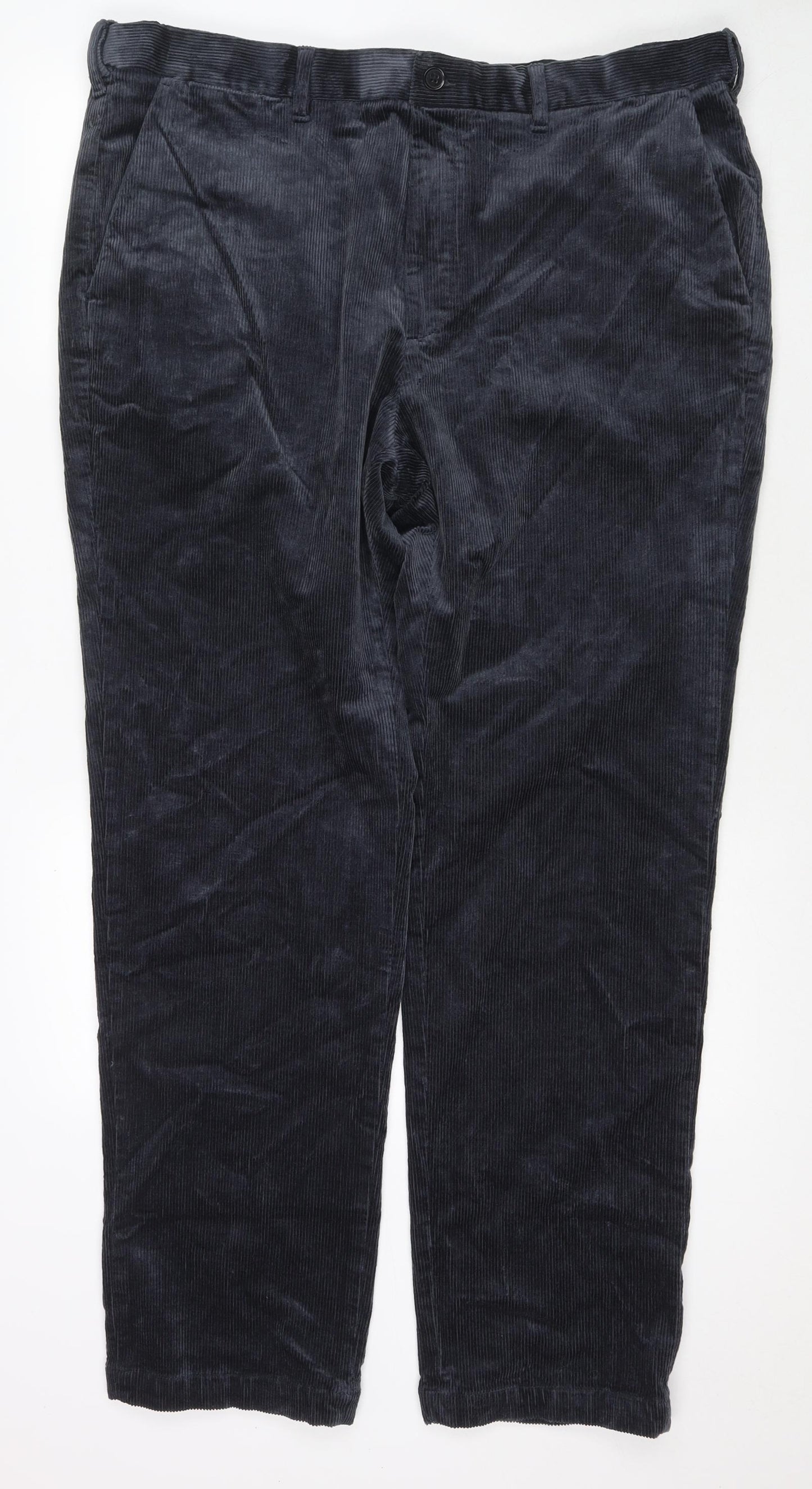 Marks and Spencer Mens Blue Cotton Trousers Size 42 in L33 in Regular Zip