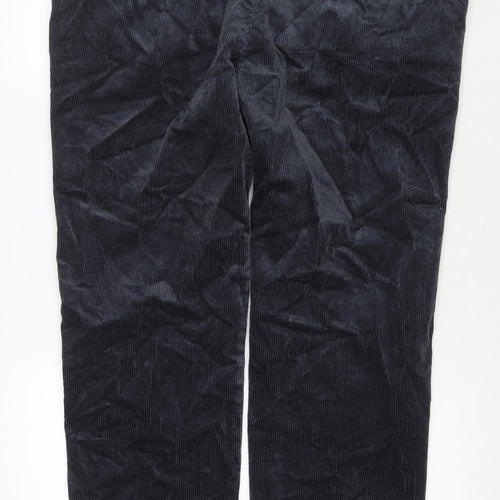 Marks and Spencer Mens Blue Cotton Trousers Size 42 in L33 in Regular Zip