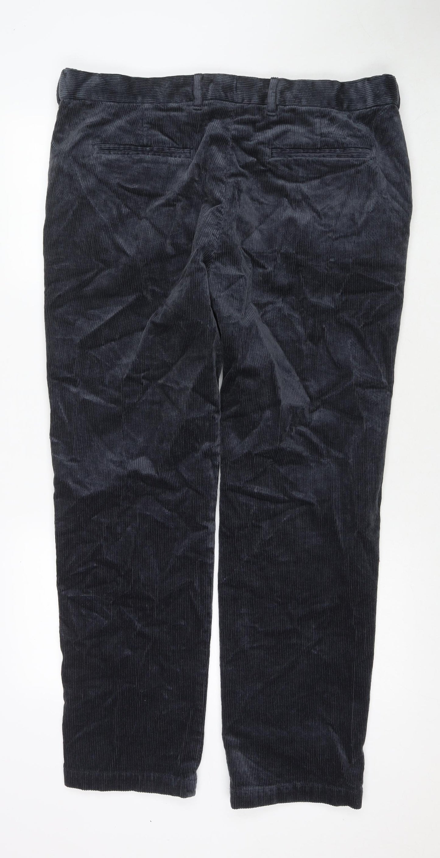 Marks and Spencer Mens Blue Cotton Trousers Size 42 in L33 in Regular Zip
