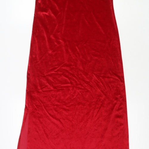 Made in U.K. Womens Red Polyester Maxi Size XS Round Neck Pullover - Side Slit(s)