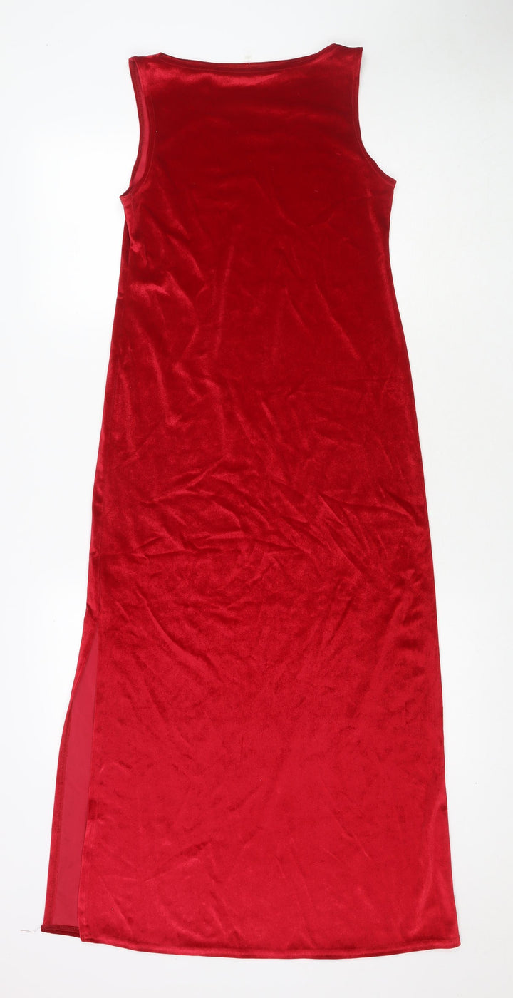 Made in U.K. Womens Red Polyester Maxi Size XS Round Neck Pullover - Side Slit(s)