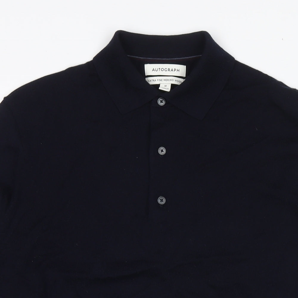 Autograph Mens Blue Wool Polo Size M Collared Zip