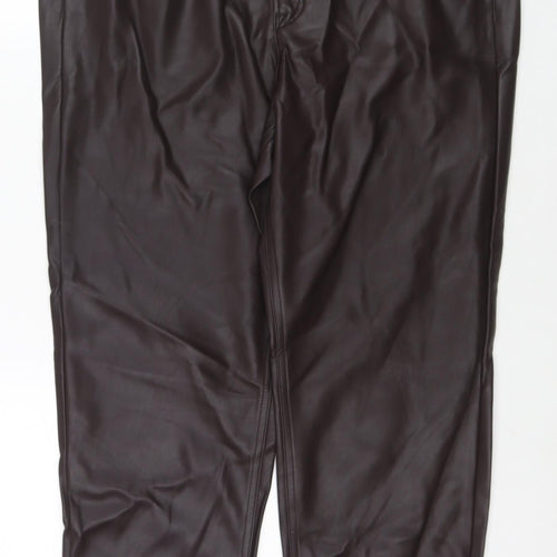 Marks and Spencer Womens Brown Polyester Trousers Size 18 L25 in Regular Zip - Short