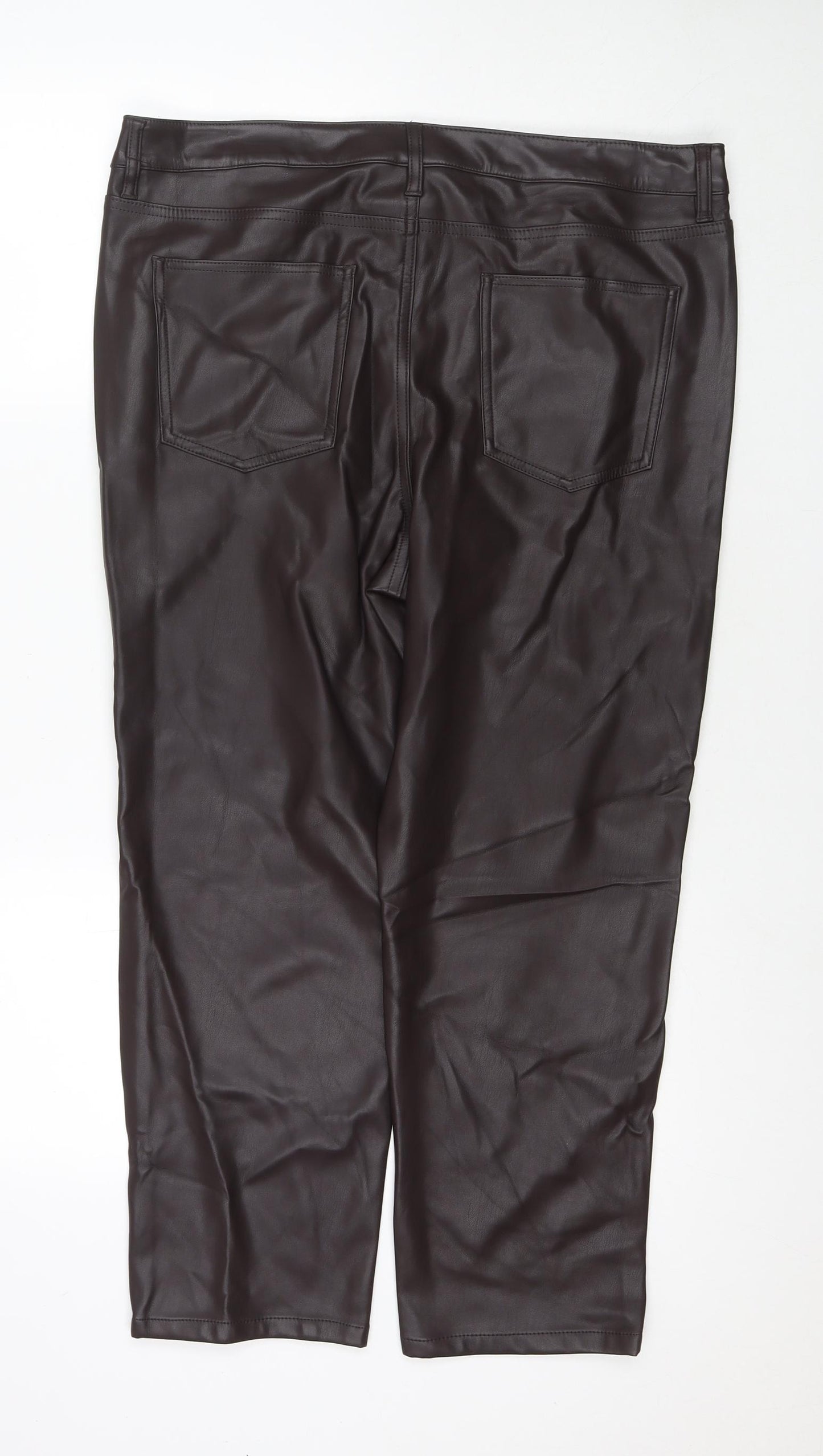 Marks and Spencer Womens Brown Polyester Trousers Size 18 L25 in Regular Zip - Short