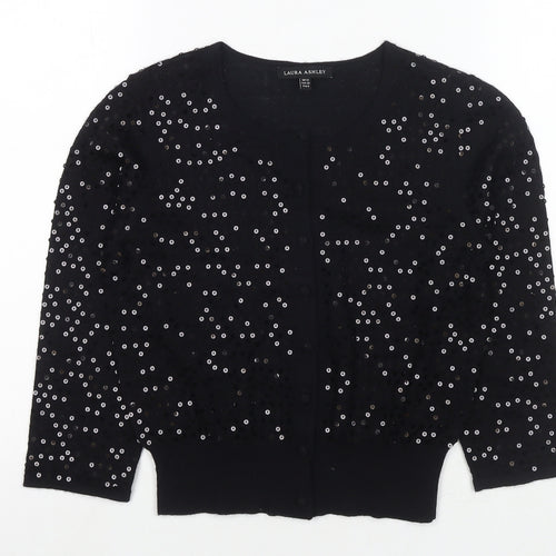 Laura Ashley Womens Black Round Neck Wool Cardigan Jumper Size 12 - Sequin Detail