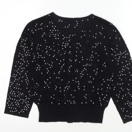 Laura Ashley Womens Black Round Neck Wool Cardigan Jumper Size 12 - Sequin Detail