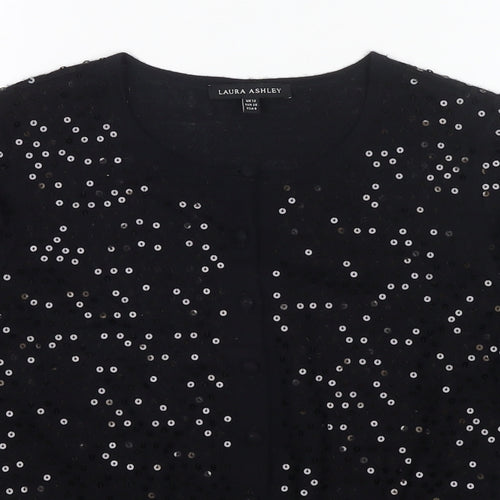 Laura Ashley Womens Black Round Neck Wool Cardigan Jumper Size 12 - Sequin Detail