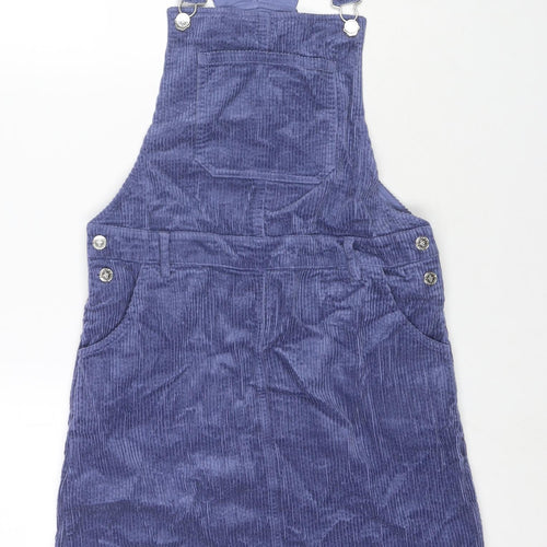 Marks and Spencer Girls Purple Cotton Pinafore/Dungaree Dress Size 13-14 Years Square Neck Button