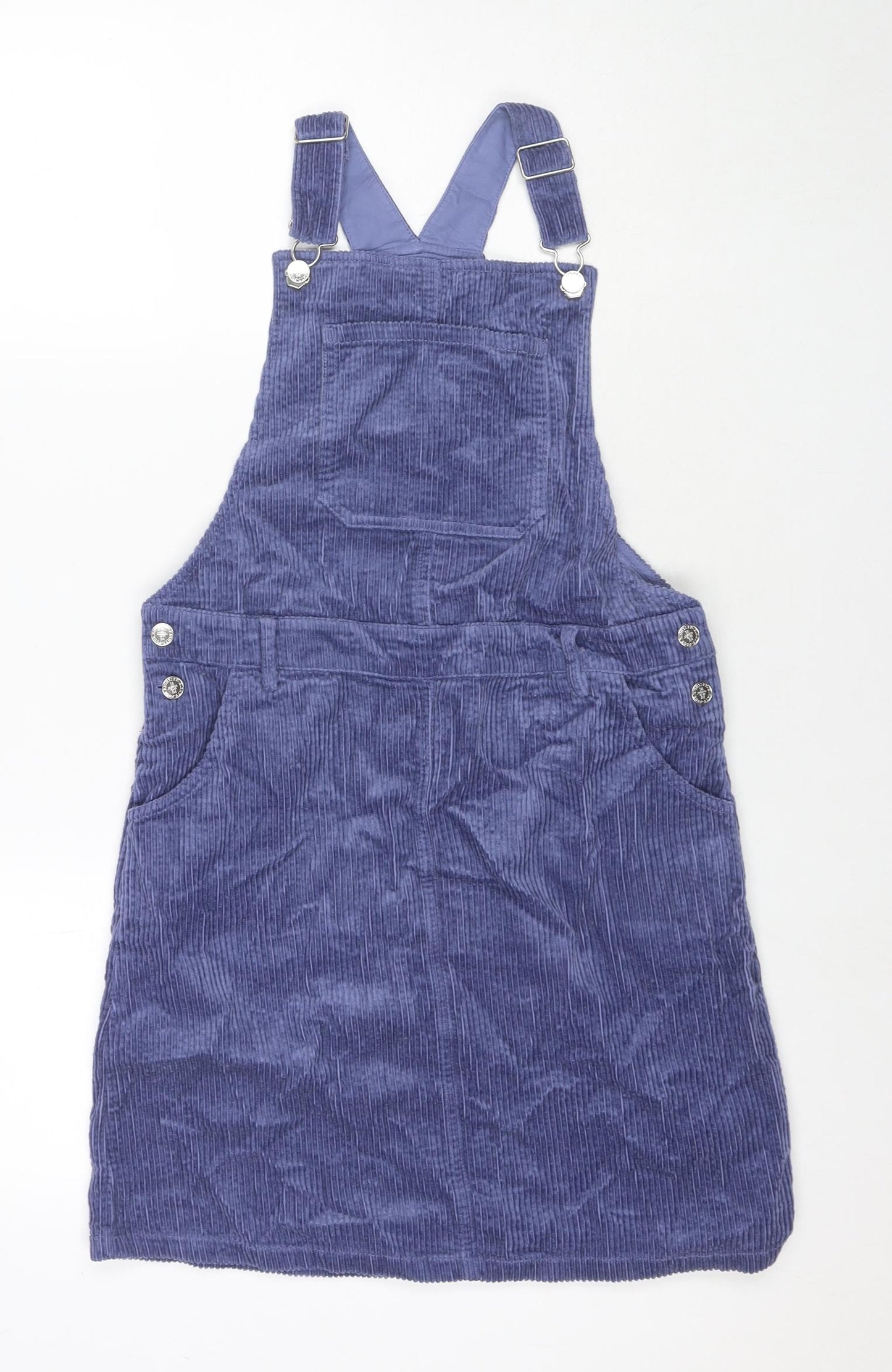 Marks and Spencer Girls Purple Cotton Pinafore/Dungaree Dress Size 13-14 Years Square Neck Button