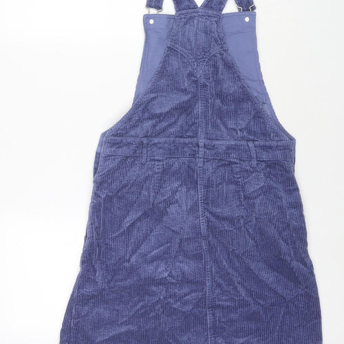 Marks and Spencer Girls Purple Cotton Pinafore/Dungaree Dress Size 13-14 Years Square Neck Button