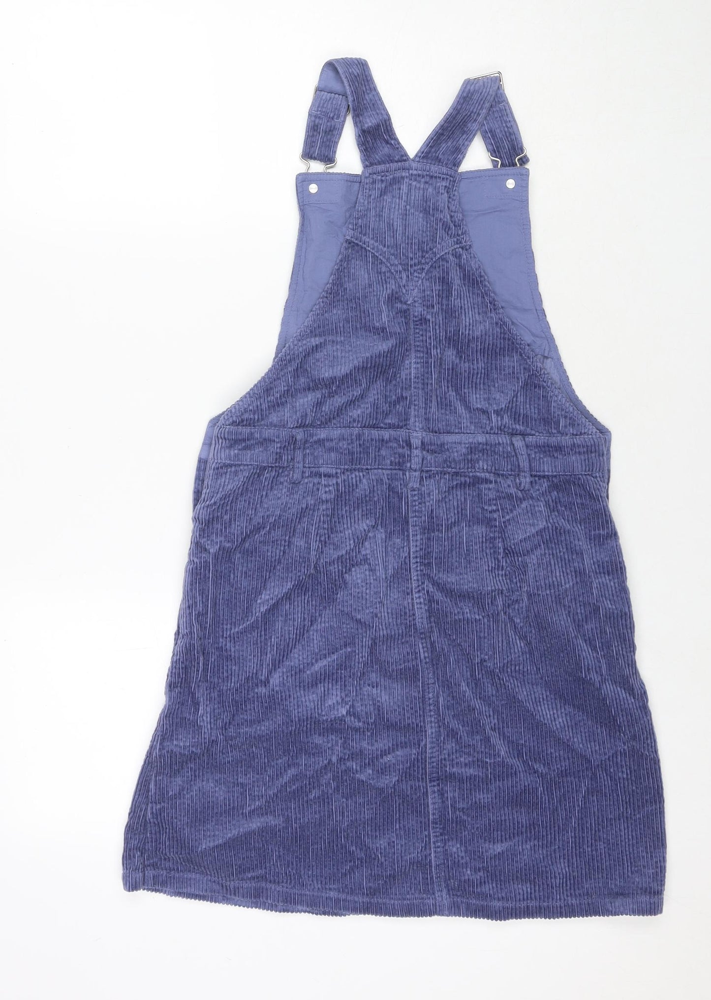 Marks and Spencer Girls Purple Cotton Pinafore/Dungaree Dress Size 13-14 Years Square Neck Button