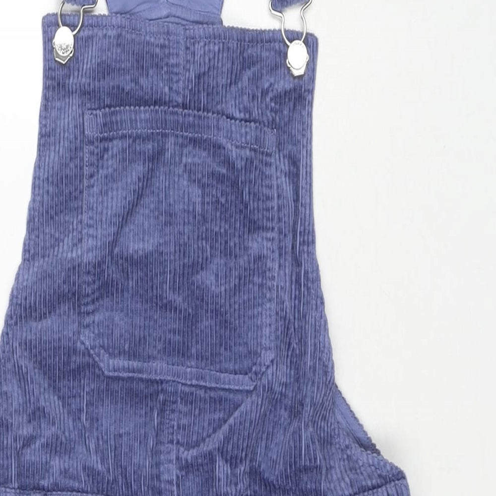 Marks and Spencer Girls Purple Cotton Pinafore/Dungaree Dress Size 13-14 Years Square Neck Button