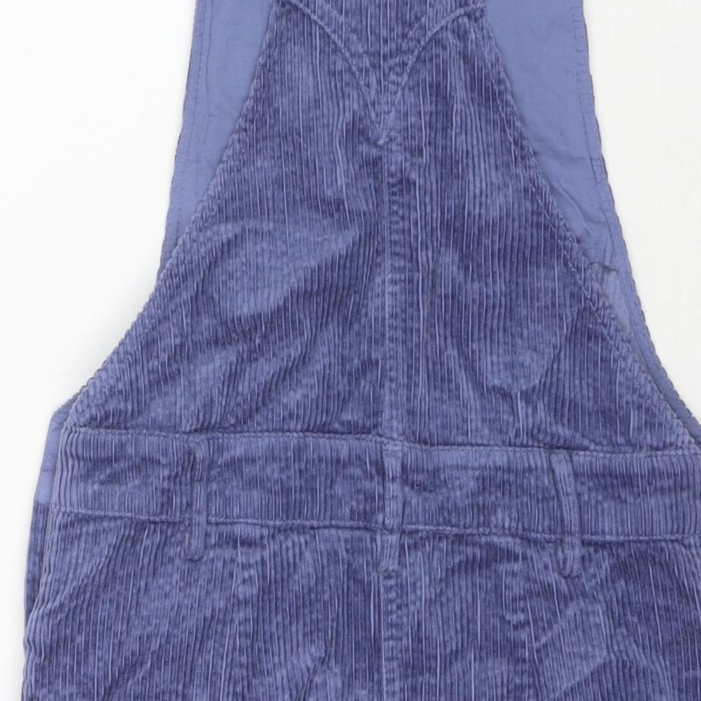 Marks and Spencer Girls Purple Cotton Pinafore/Dungaree Dress Size 13-14 Years Square Neck Button