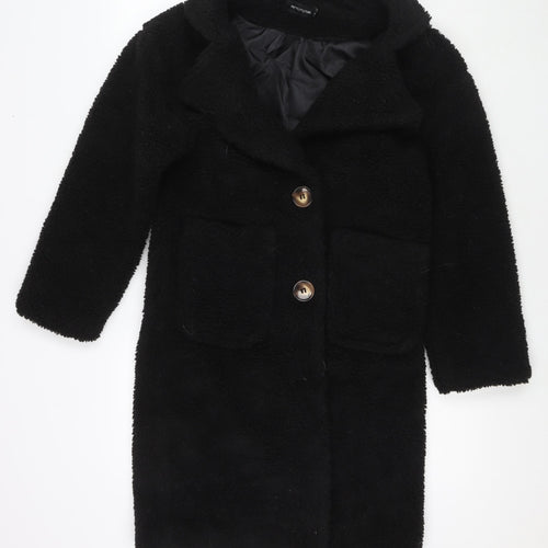 PRETTYLITTLETHING Womens Black Overcoat Coat Size 4 Button