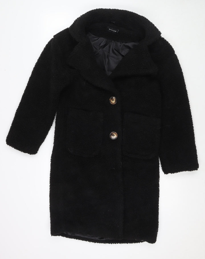 PRETTYLITTLETHING Womens Black Overcoat Coat Size 4 Button