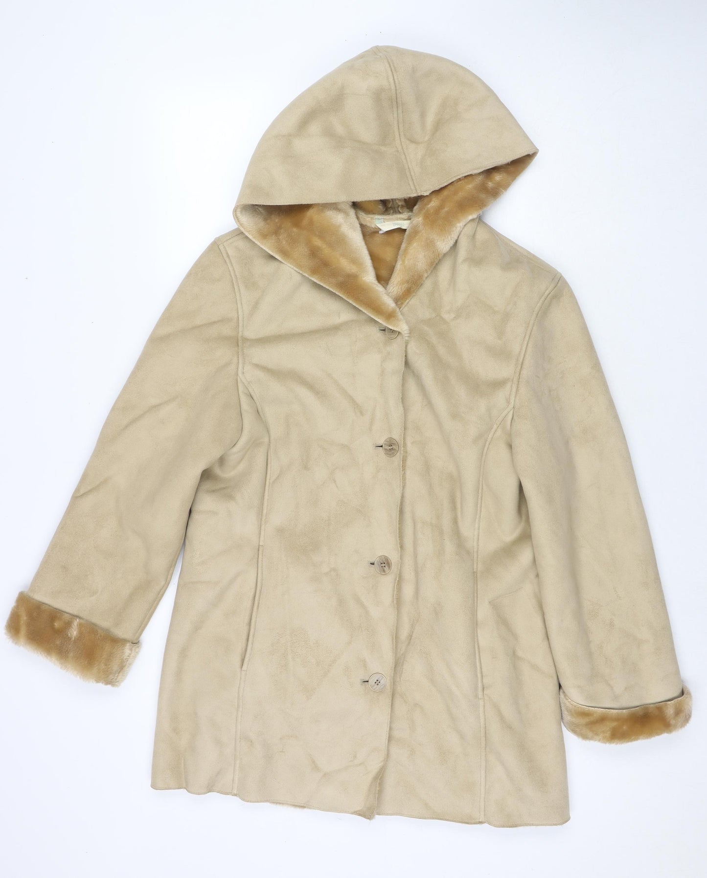 Marks and Spencer Womens Beige Pea Coat Coat Size 10 Button - Suede Type