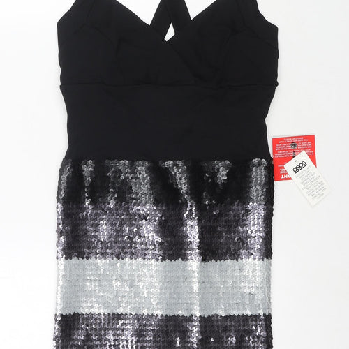 ASOS Womens Black Polyester Mini Size 12 V-Neck Pullover - Sequin Detail
