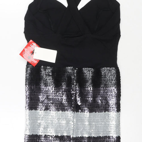 ASOS Womens Black Polyester Mini Size 12 V-Neck Pullover - Sequin Detail