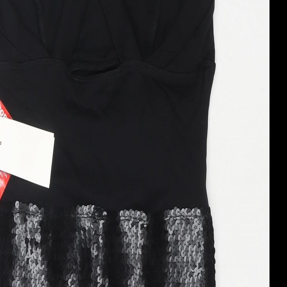 ASOS Womens Black Polyester Mini Size 12 V-Neck Pullover - Sequin Detail