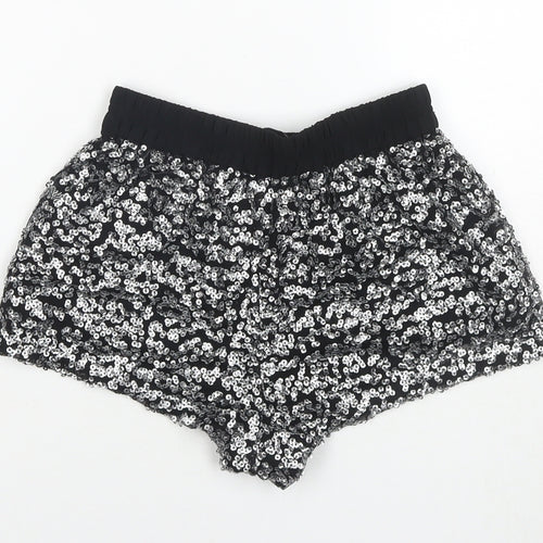 Zara Womens Black Polyester Hot Pants Shorts Size XS L3 in Regular Pull On - Sequin Detail