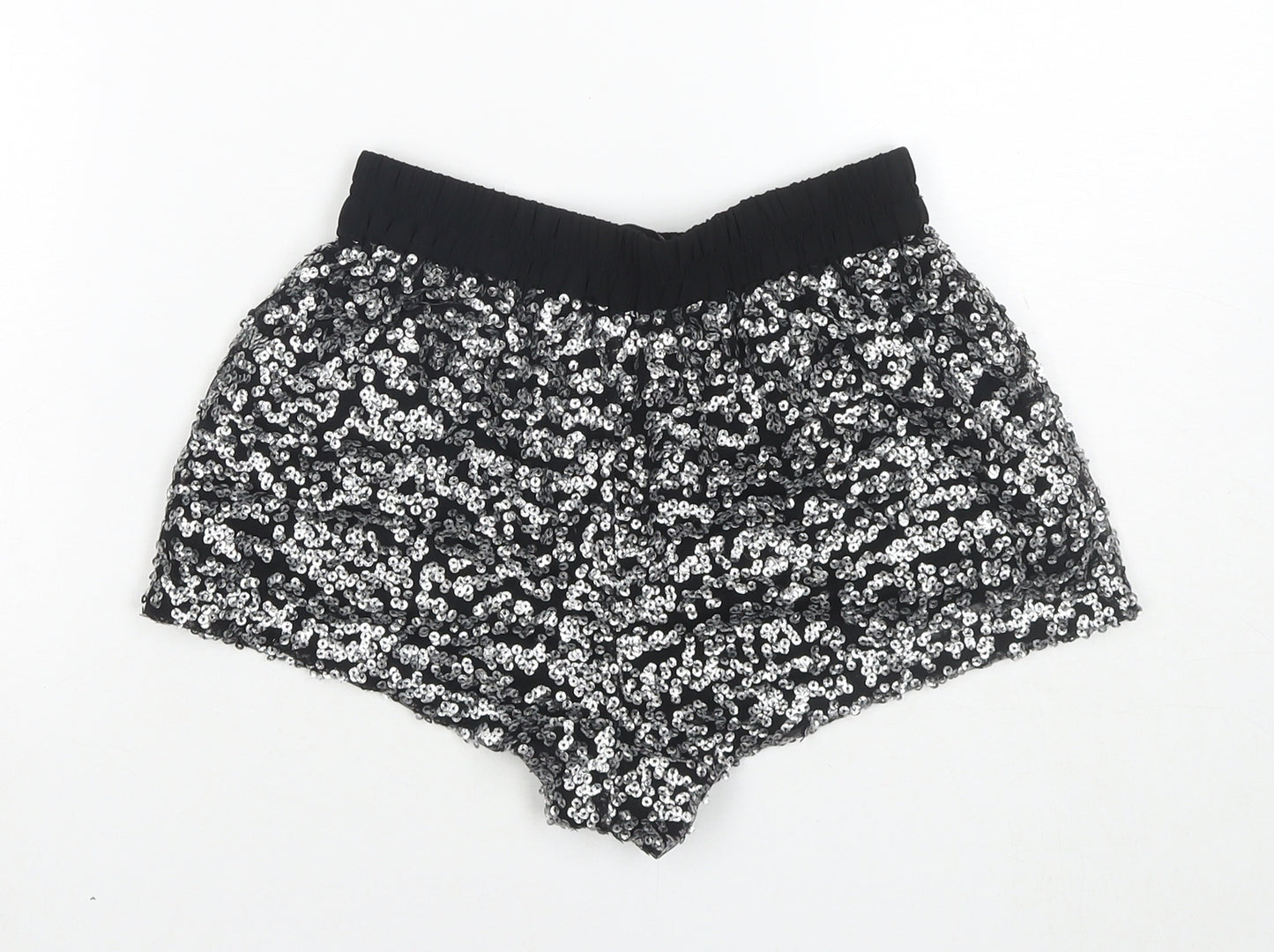 Zara Womens Black Polyester Hot Pants Shorts Size XS L3 in Regular Pull On - Sequin Detail