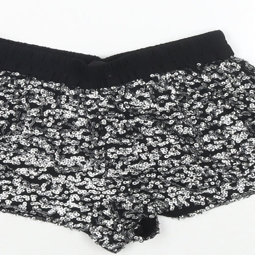 Zara Womens Black Polyester Hot Pants Shorts Size XS L3 in Regular Pull On - Sequin Detail