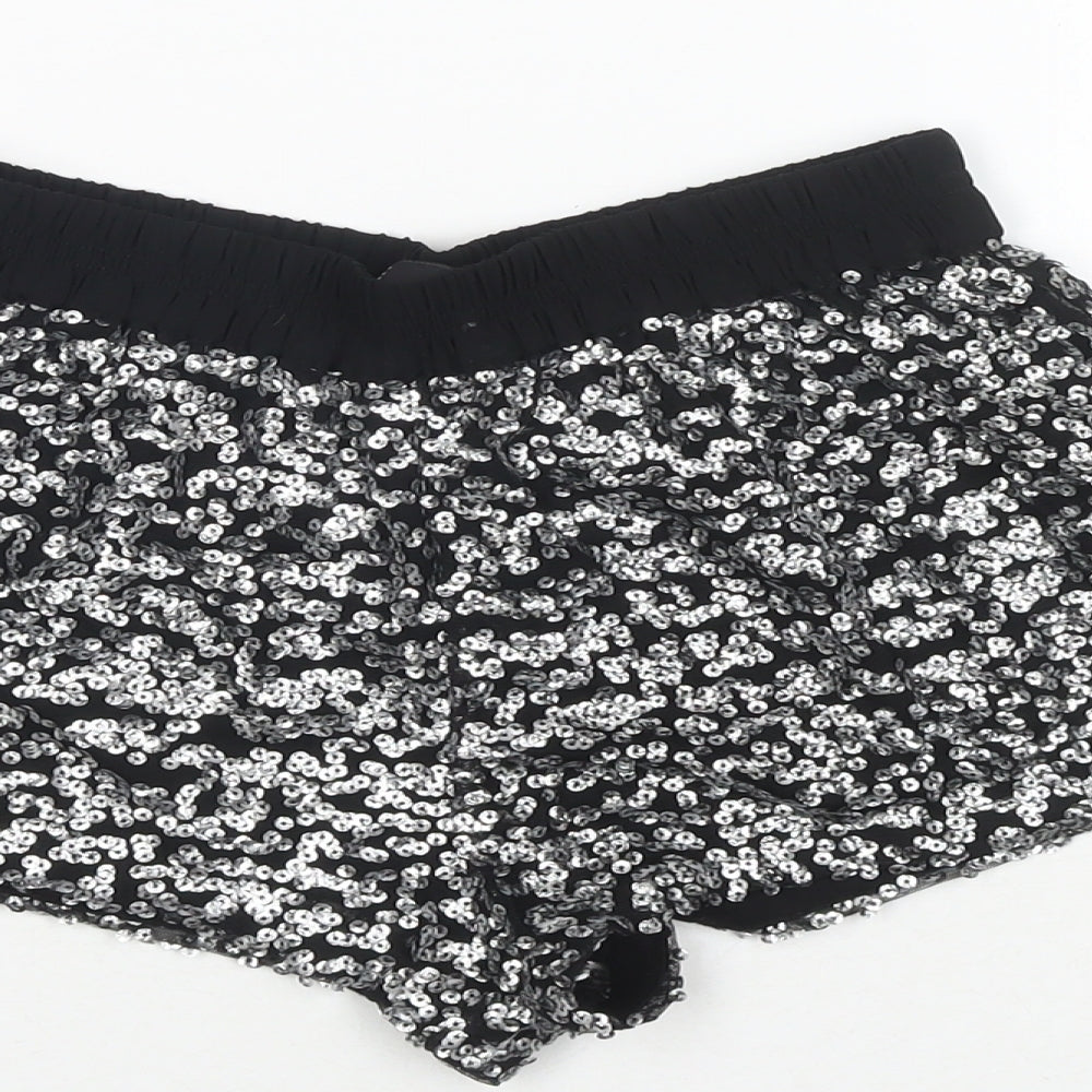 Zara Womens Black Polyester Hot Pants Shorts Size XS L3 in Regular Pull On - Sequin Detail
