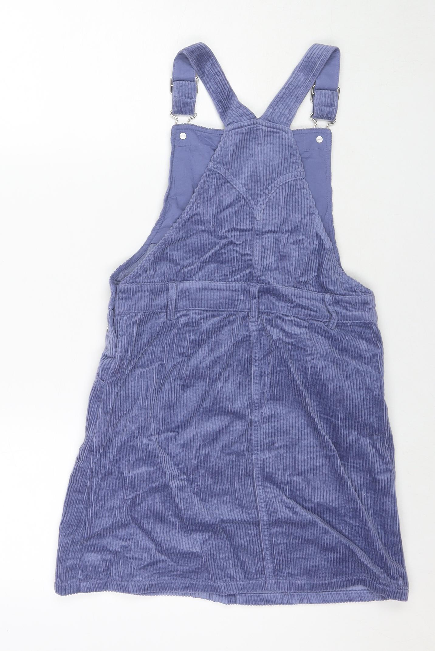 Marks and Spencer Girls Purple Cotton Pinafore/Dungaree Dress Size 11-12 Years Square Neck Button