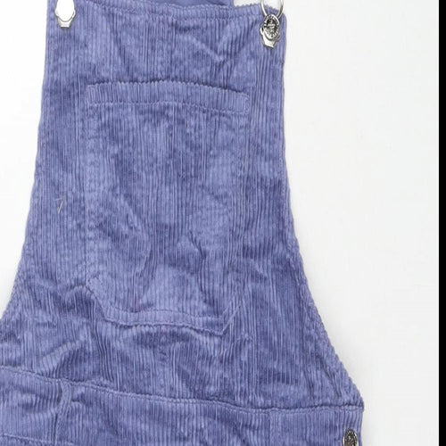 Marks and Spencer Girls Purple Cotton Pinafore/Dungaree Dress Size 11-12 Years Square Neck Button