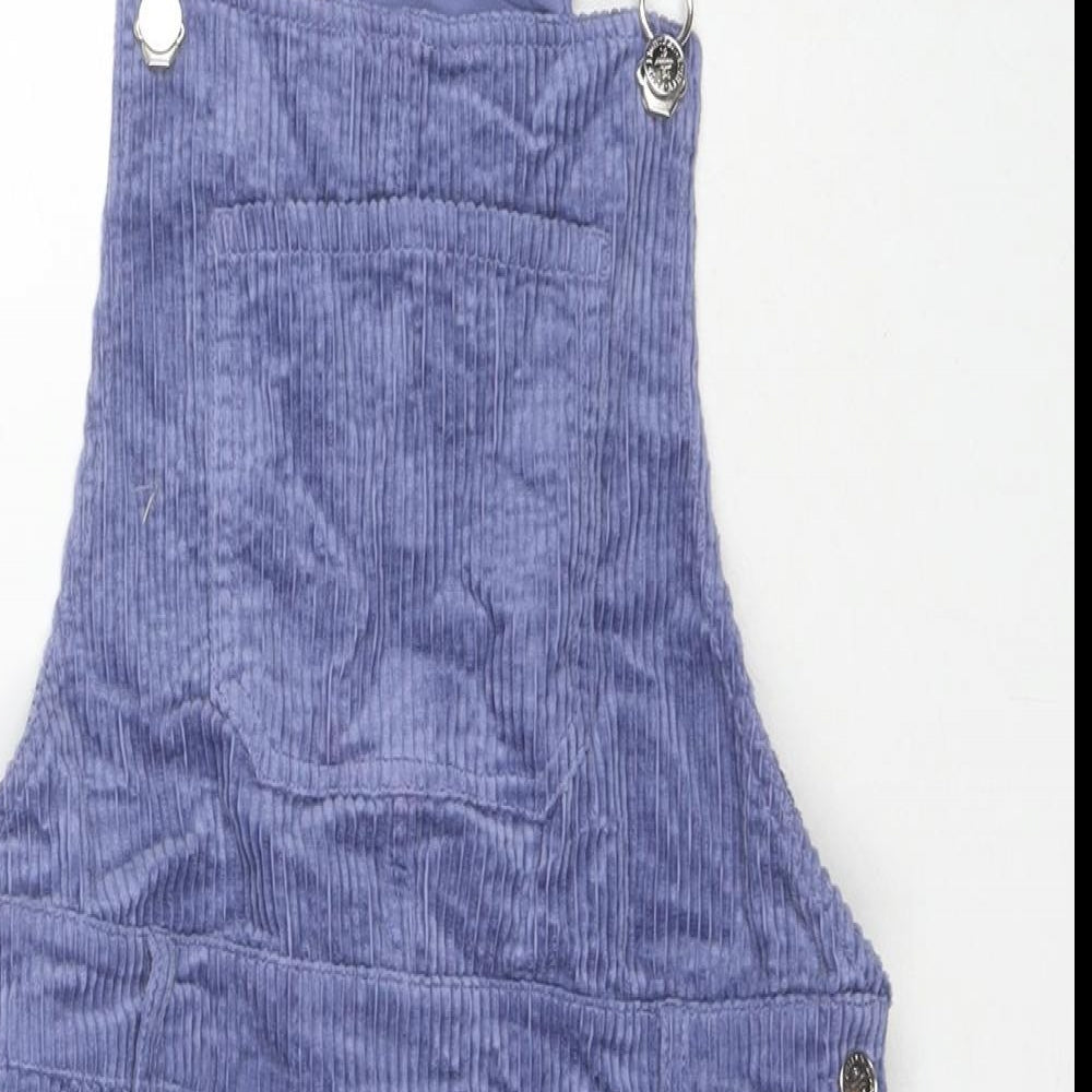 Marks and Spencer Girls Purple Cotton Pinafore/Dungaree Dress Size 11-12 Years Square Neck Button