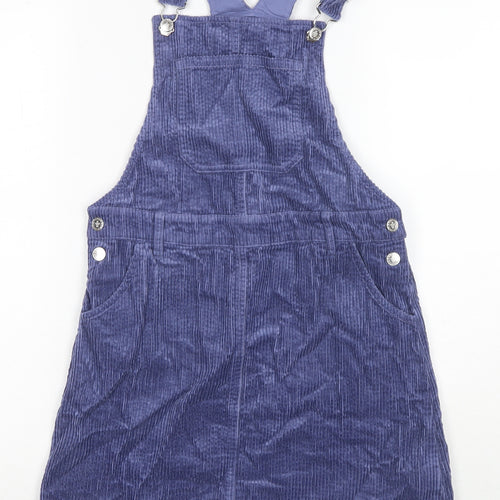 Marks and Spencer Girls Purple Cotton Pinafore/Dungaree Dress Size 11-12 Years Square Neck Button