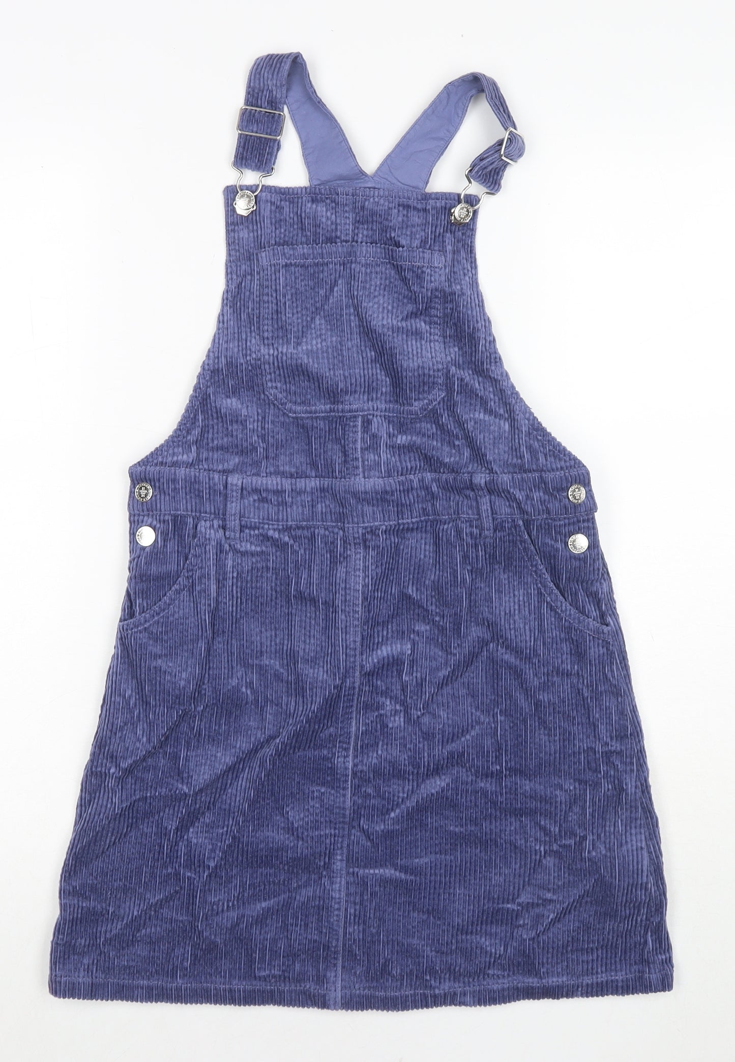 Marks and Spencer Girls Purple Cotton Pinafore/Dungaree Dress Size 11-12 Years Square Neck Button