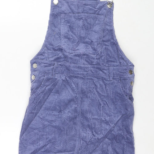 Marks and Spencer Girls Purple Cotton Pinafore/Dungaree Dress Size 11-12 Years Square Neck Button