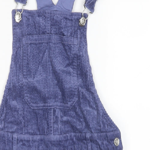 Marks and Spencer Girls Purple Cotton Pinafore/Dungaree Dress Size 11-12 Years Square Neck Button