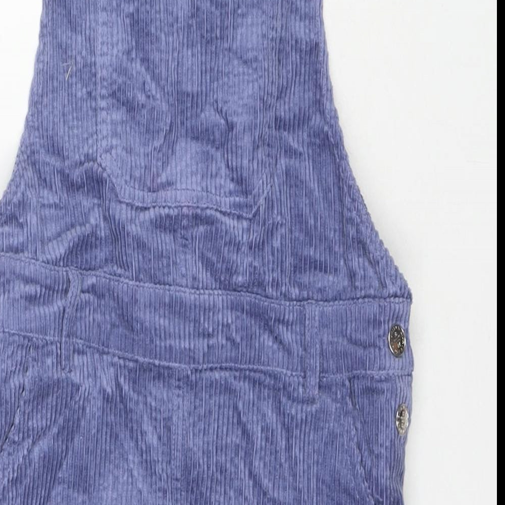 Marks and Spencer Girls Purple Cotton Pinafore/Dungaree Dress Size 11-12 Years Square Neck Button