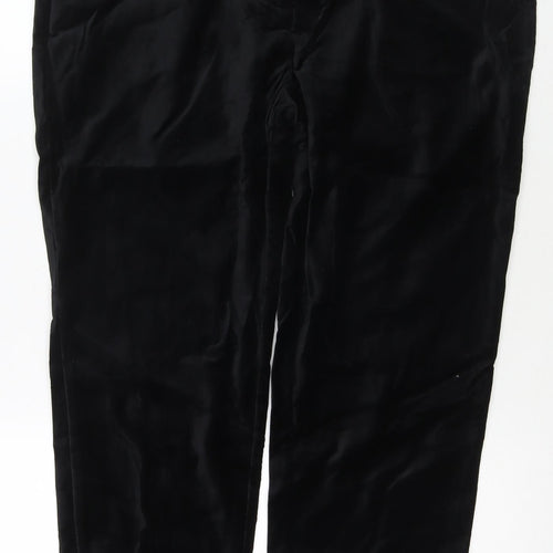 Marks and Spencer Womens Black Cotton Trousers Size 16 L26 in Regular Zip