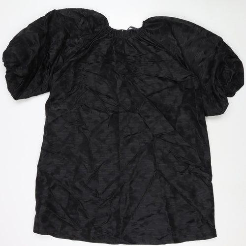 Marks and Spencer Womens Black Polyester A-Line Size 16 Round Neck Button
