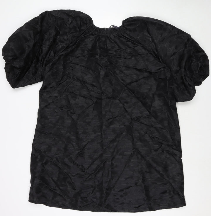 Marks and Spencer Womens Black Polyester A-Line Size 16 Round Neck Button