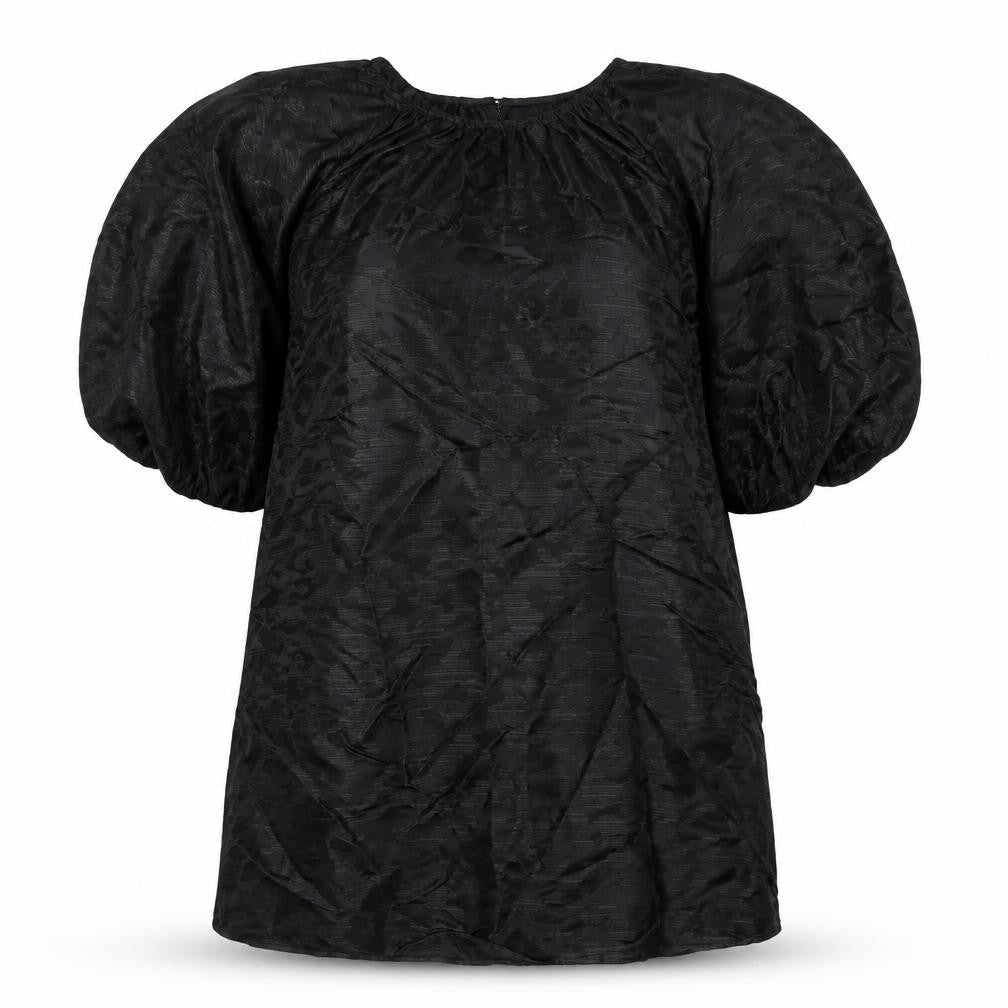 Front view of Marks & Spencer women’s black polyester a-line, size UK 16, round neck button