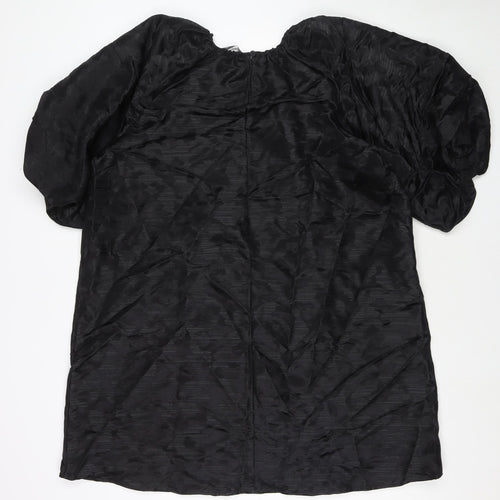 Marks and Spencer Womens Black Polyester A-Line Size 16 Round Neck Button