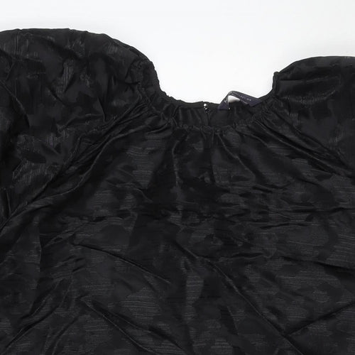 Marks and Spencer Womens Black Polyester A-Line Size 16 Round Neck Button
