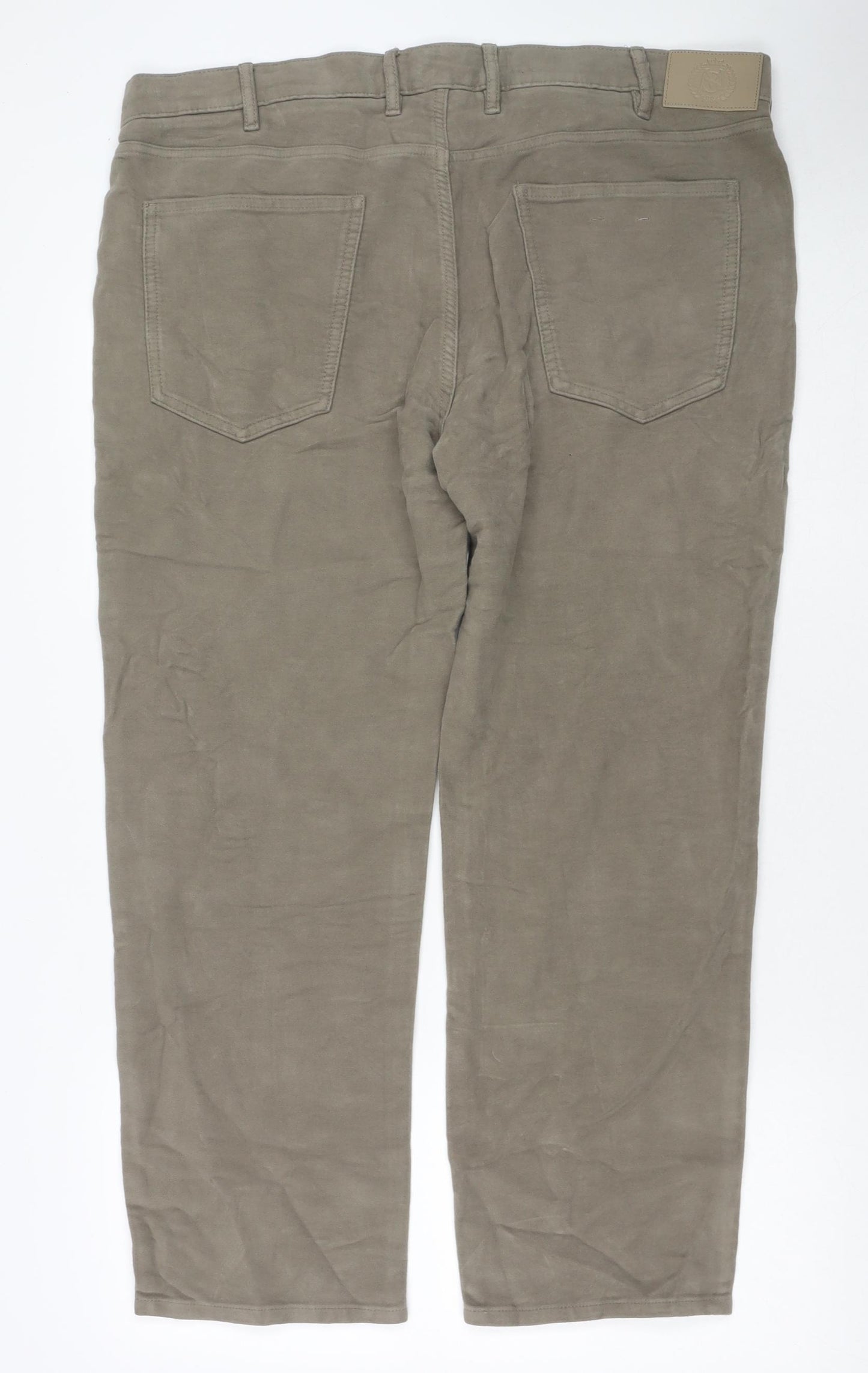 Marks and Spencer Mens Beige Cotton Trousers Size 40 in L29 in Regular Zip