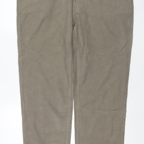 Marks and Spencer Mens Beige Cotton Trousers Size 42 in L33 in Regular Zip