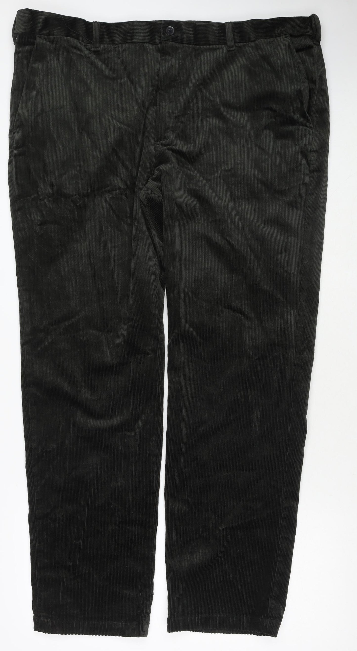 Marks and Spencer Mens Green Cotton Trousers Size 44 in L33 in Regular Zip