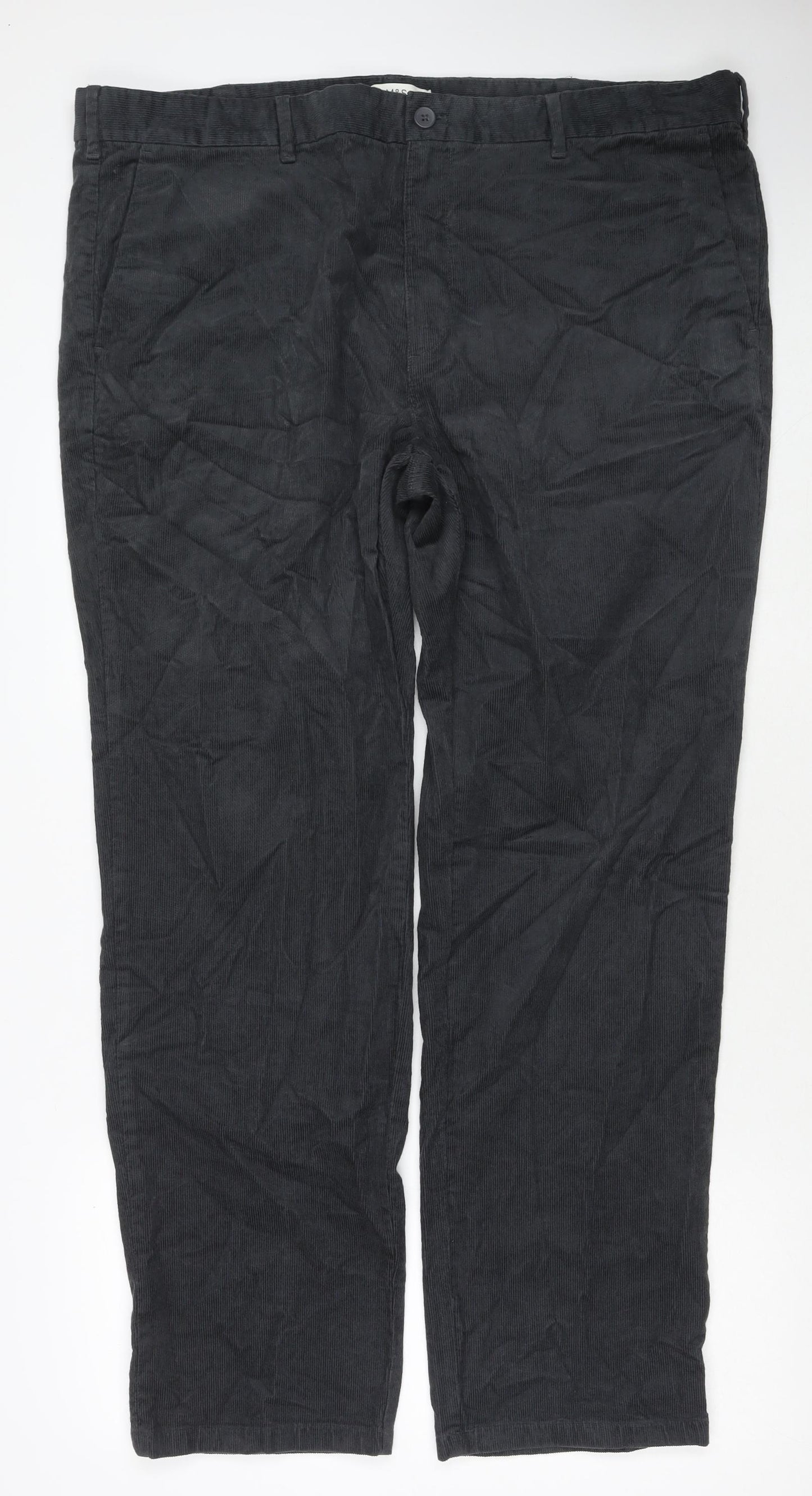 Marks and Spencer Mens Grey Cotton Trousers Size 44 in L33 in Regular Zip