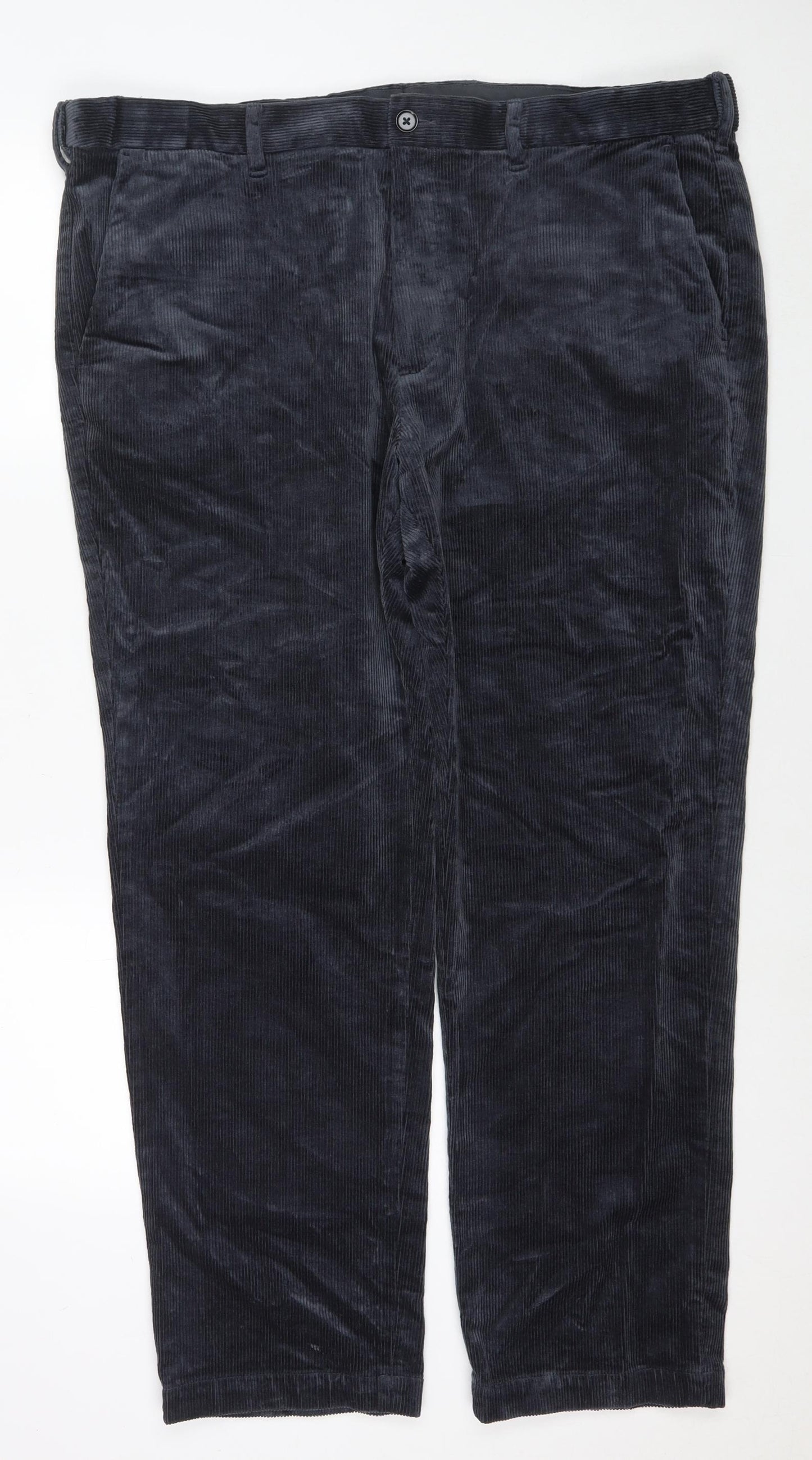 Marks and Spencer Mens Blue Cotton Trousers Size 42 in L31 in Regular Zip