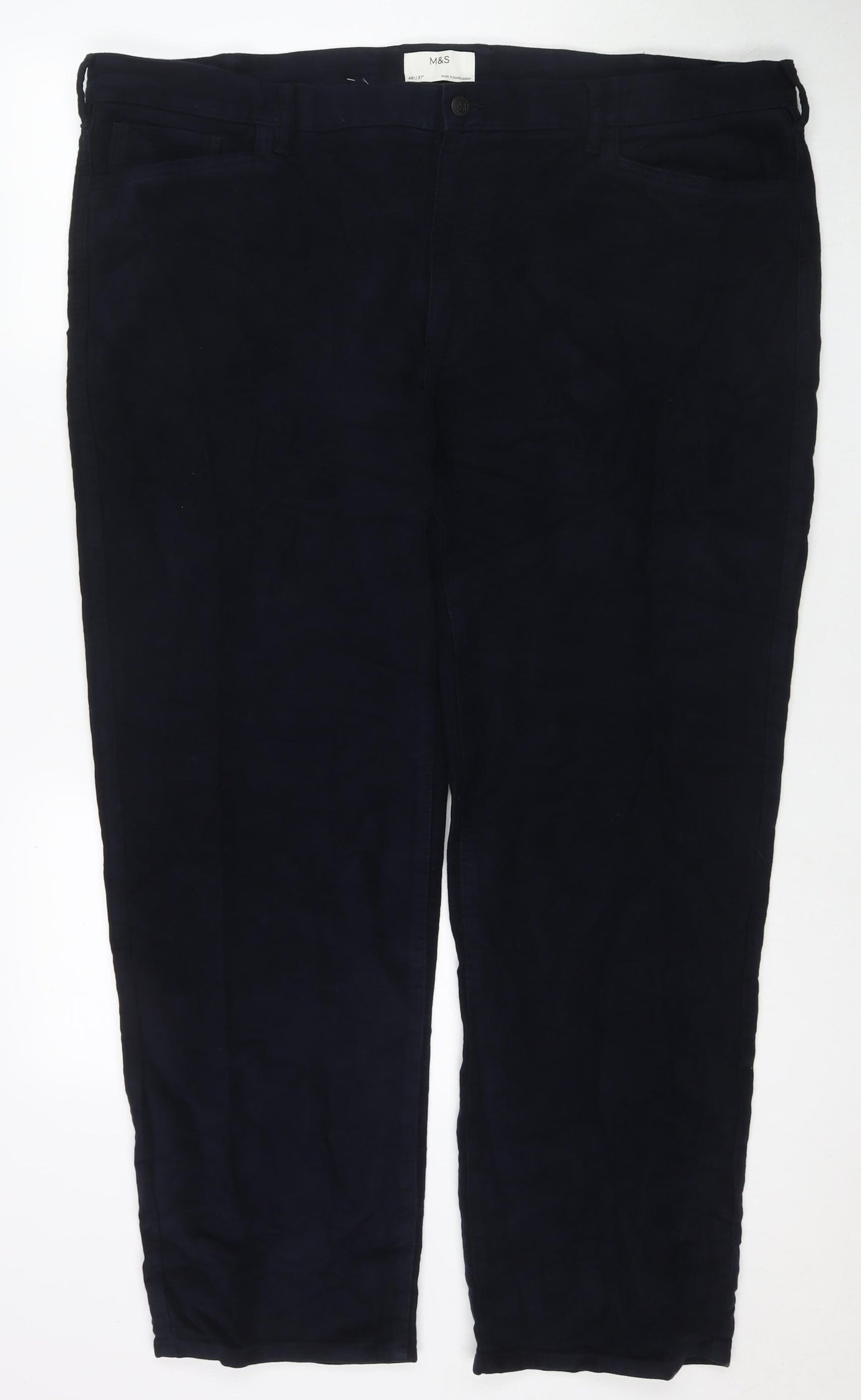 Marks and Spencer Mens Blue Cotton Trousers Size 46 in L31 in Regular Zip