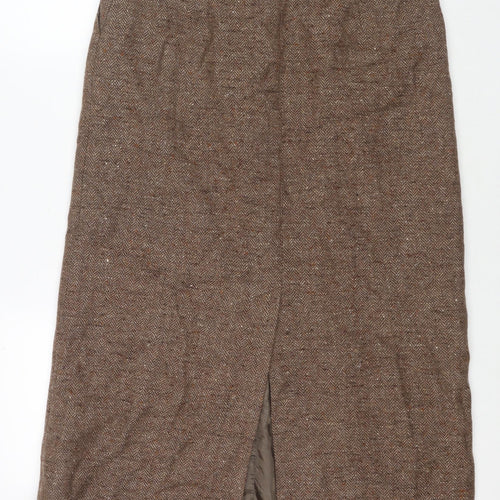 JFW Womens Brown Wool Maxi Skirt Size 14 Zip - Side Slit(s)