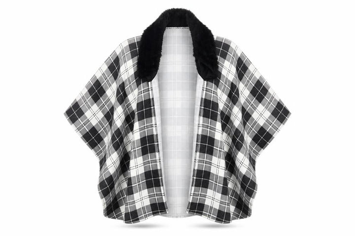 Charmine Womens Black Check Polyester Shawl/Wrap - Collared